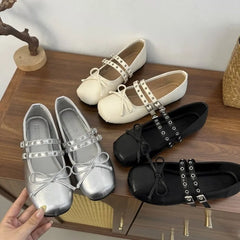 LBSFY -2025 Hot Selling Square Toe Butterfly-knot Women Mary Jane Shoes Ladies Soft Sole Dress Flats Casual Street Style Ballet Shoes