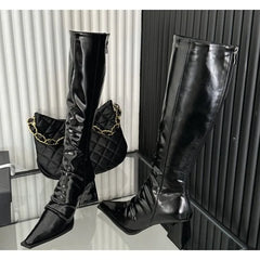 LBSFY -New Stretch Soft Leather Women Over the Knee High Boots Fashion Pointed Toe Shoes Autumn Winter Thick Heel Ladies Long Booties