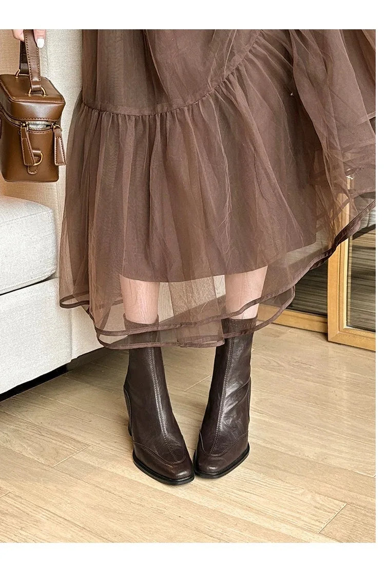 LBSFY -2025 Vintage High Heel Women Ankle Boots Fashion Square Toe Short Booties Autumn Winter Ladies Shoes Botas Mujer