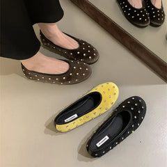 LBSFY  -  New Brand Women Flat Shoes Fashion Polka Dots Round Toe Shallow Slip On Boat Shoes Outdoor Dress Single Shoes