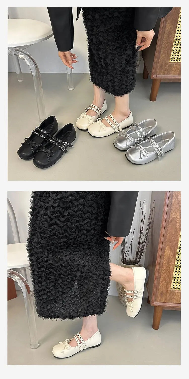 LBSFY -2025 Hot Selling Square Toe Butterfly-knot Women Mary Jane Shoes Ladies Soft Sole Dress Flats Casual Street Style Ballet Shoes