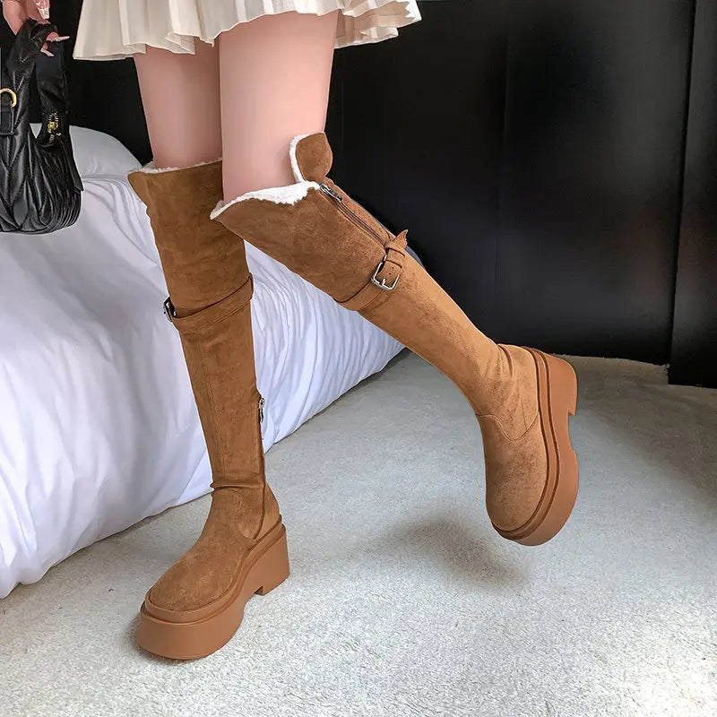 LBSFY  -  New Faux Suede Warm Winter Boots Women Thick Fur Thigh High Snow Boots Platform Over The Knee Boots Ladies Long Shoes