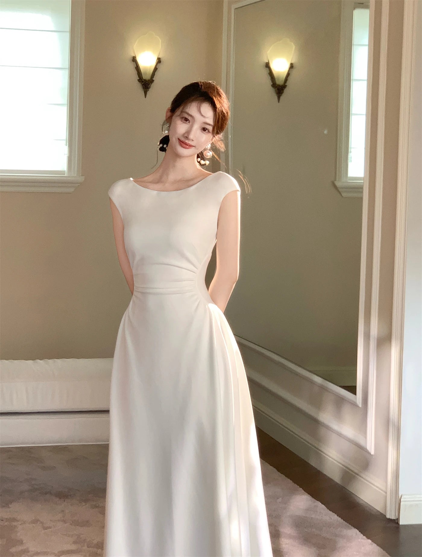 LBSFY -French Vintage Slim Women's Dresses Summer Elegant Slash-Neck A-Line Folds Design Shoulder Wrap New Dresses Party Evening 2025