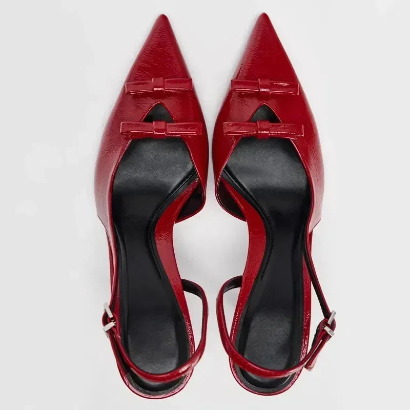 Lbsfy Butterfly-knot Thin High Heels Women Elegant Pointed Toe Slingback Shoe Shallow Banquet Dress Shoe Pumps Sandalias De Mujer