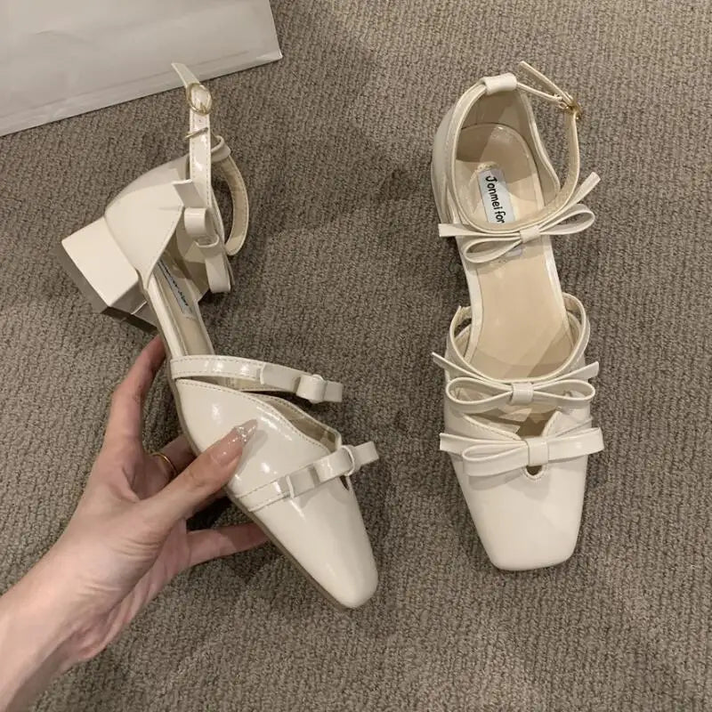 LBSFY  -  Butterfly Knot Square Toe Mule Shoes Thick Heels Shoes Female Shoes  Fashion Party Dress Sandals Woman Pumps New Mujer
