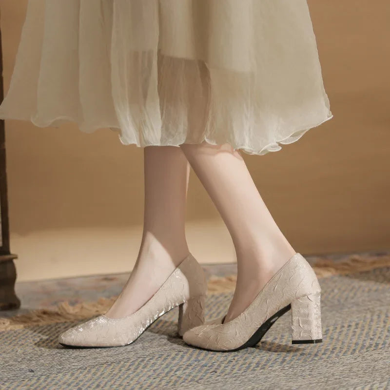 LBSFY  -  Plus Size 30-43 High-heeled Shoes Women Square Toe Chunky Heel Inside Plush Party Dress Shoes For Ladies Winter Footwear