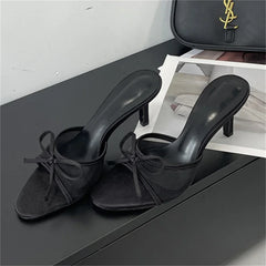 LBSFY -Fashion Butterfly-knot Breathable Holes Mesh Open Toe Woman Slippers Summer Thin High Heels Party Dress Shoes