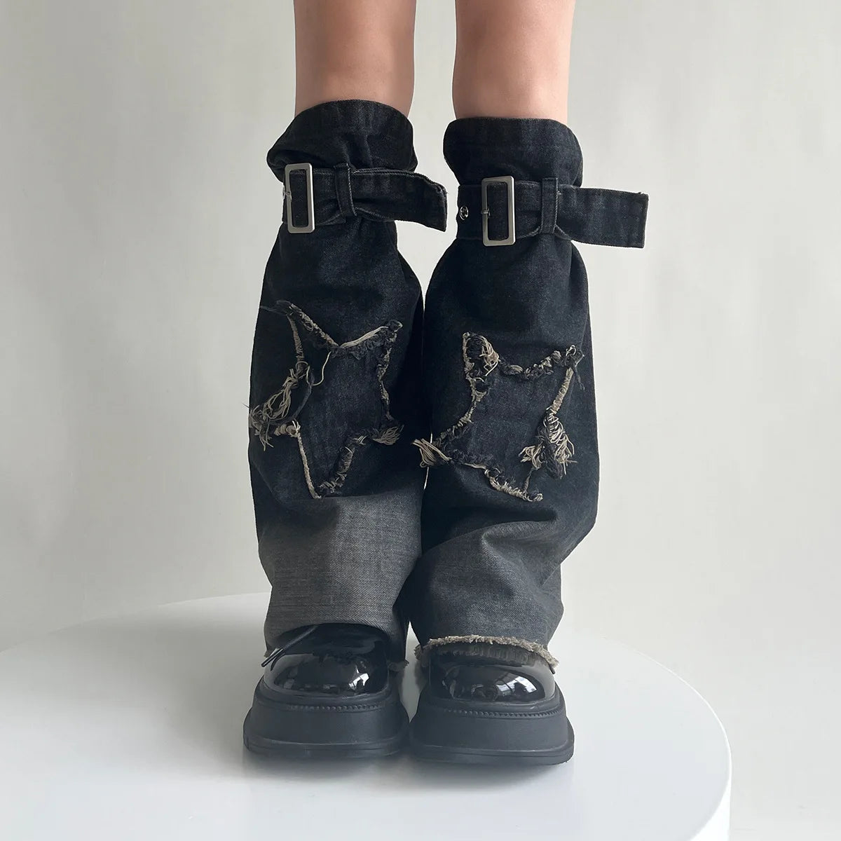 Lbsfy Y2K Star Strap Denim Leg Warmers Punk Cross Harajuku Leg Covers Gothic Leg Socks Y2K Personalized Calf Socks Leg Boot Cuffs Sock