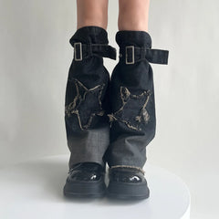 Lbsfy Y2K Star Strap Denim Leg Warmers Punk Cross Harajuku Leg Covers Gothic Leg Socks Y2K Personalized Calf Socks Leg Boot Cuffs Sock