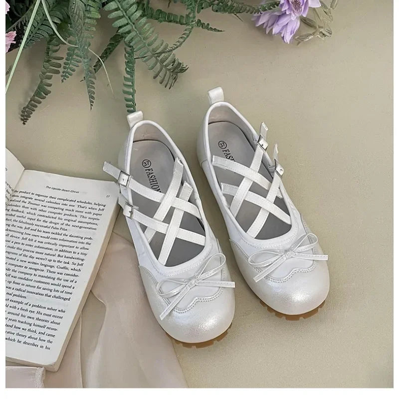 LBSFY  -  New Round Head Buckle Flat Women's Mary Jane Shoes Fashion Soft Sole Bow Decorated Woman Ballet Shoes Casual Walking Woman Shoes