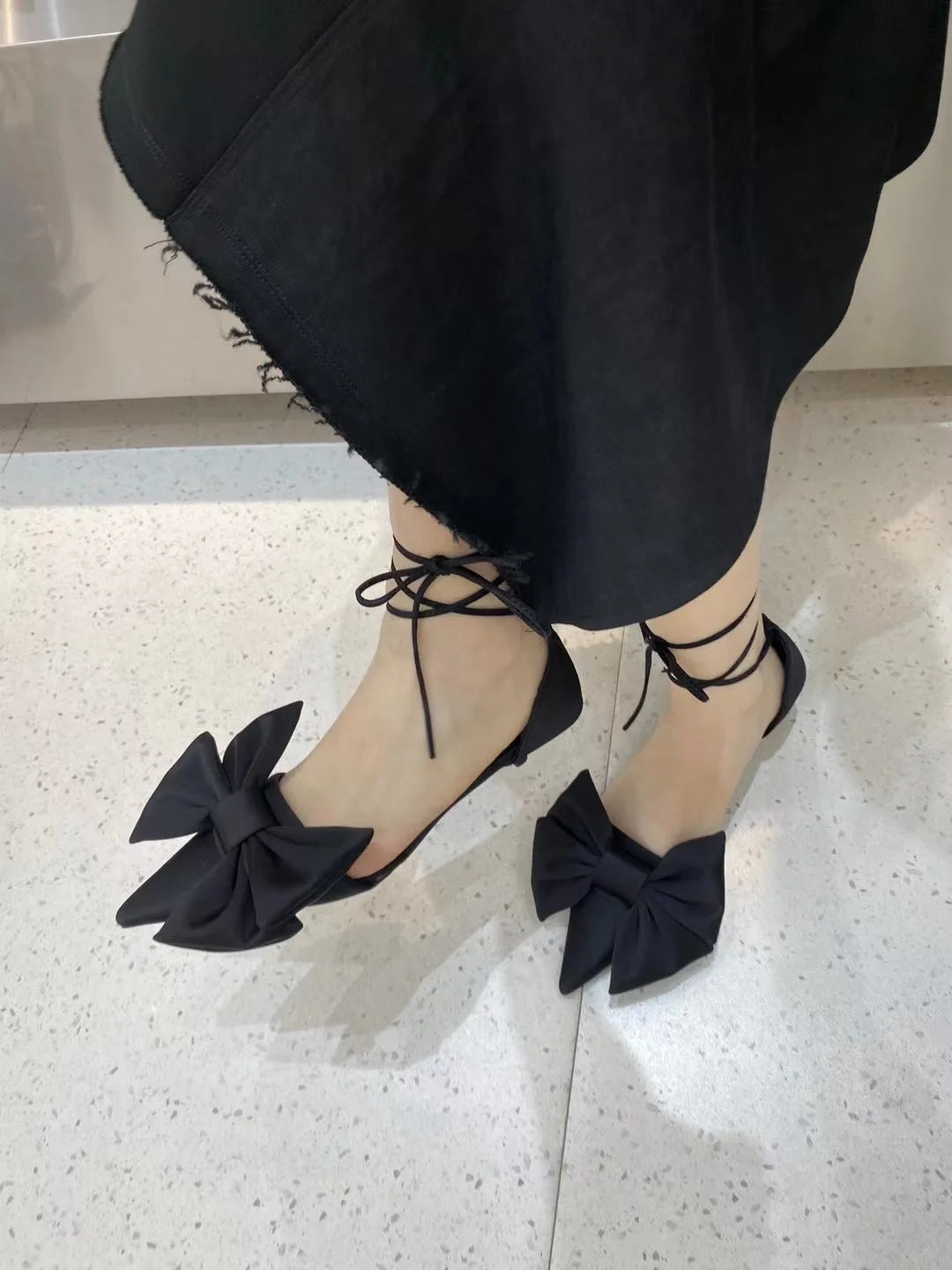 LBSFY  - Pointed Toe Women Sandals Summer Dress Shoes Thin Mid Heels Ankle Strap Bow Design Black Red Beige Bow Design Cute Sandals