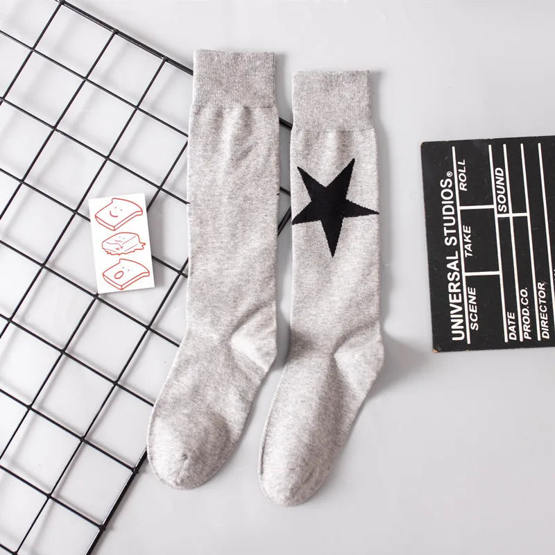 Lbsfy Women's Socks Cotton Spring Autumn Winter Black White Harajuku Korean Streetwear Socks Star Print Long Stockings Knee-high Socks