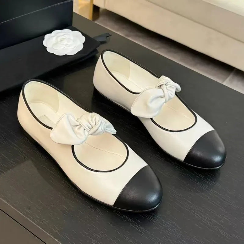 LBSFY  -   Star style Fashion Mixed-color Bowknot Mary Janes Women Ballet Flats Spring Summer Soft Leather Girls Loafers Lazy Dance Shoes