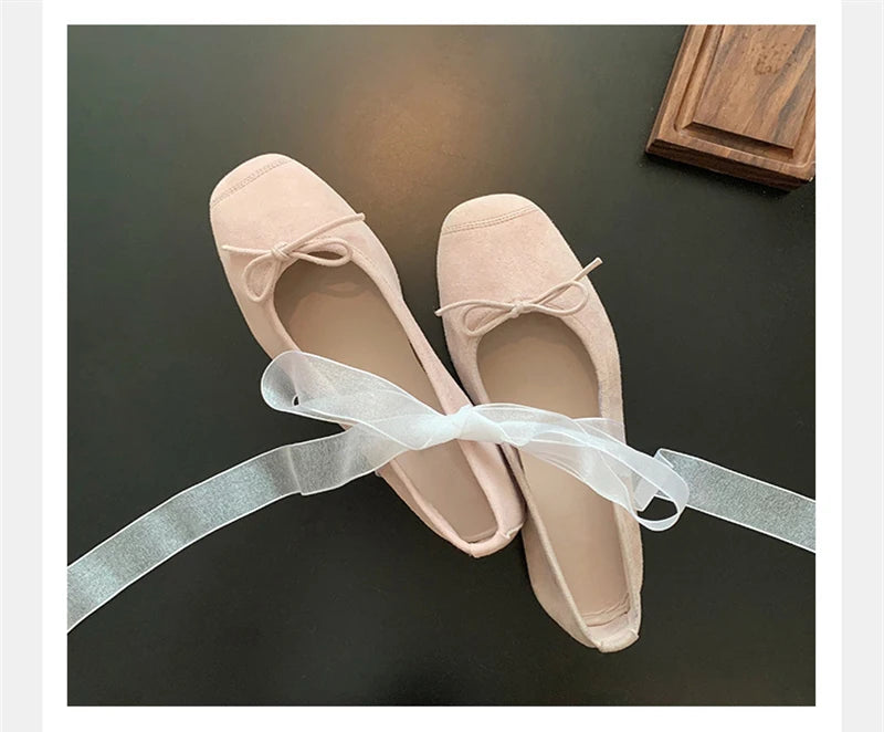 LBSFY -Fashion Design Silk Ballerinas Women Pumps Slip On Loafers Round Toe Square Heels Bowknot Casual Spring Autumn Shoes