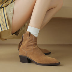 LBSFY  -  2024 Winter Classic Chelsea Boots for Woman Cow Suede Pointy Toe Wedge Heel Ankle Boots Simple Comfortable Cowboy Boots