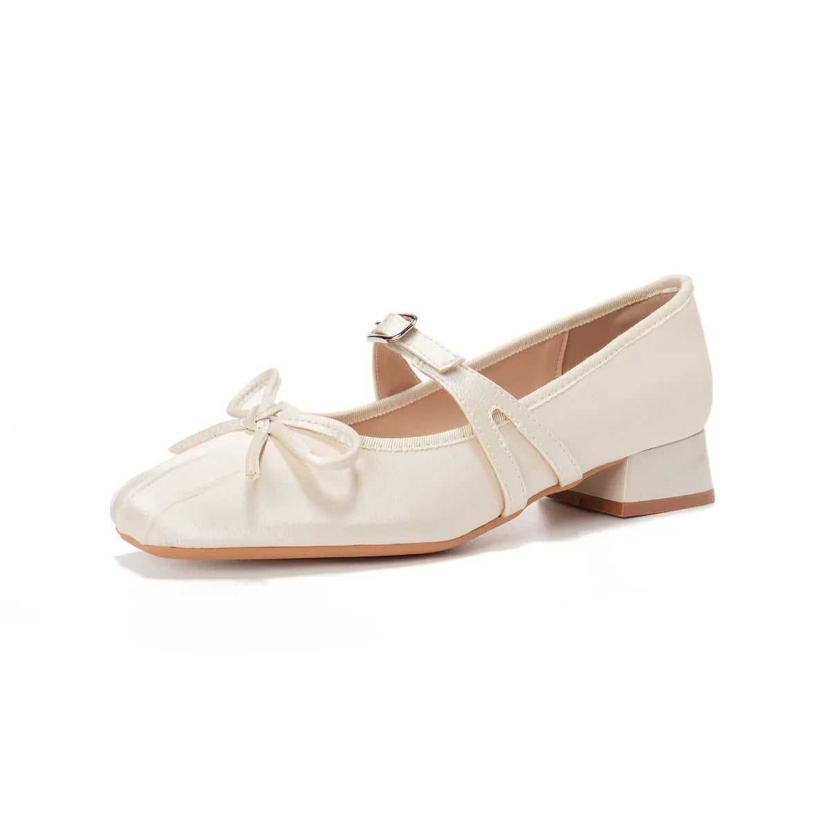 LBSFY -French Style Mary Jane Shoes Women's Evening Wind Butterfly Knot One Strap Ballet Flat Mid Heel Leather Casual Shoes