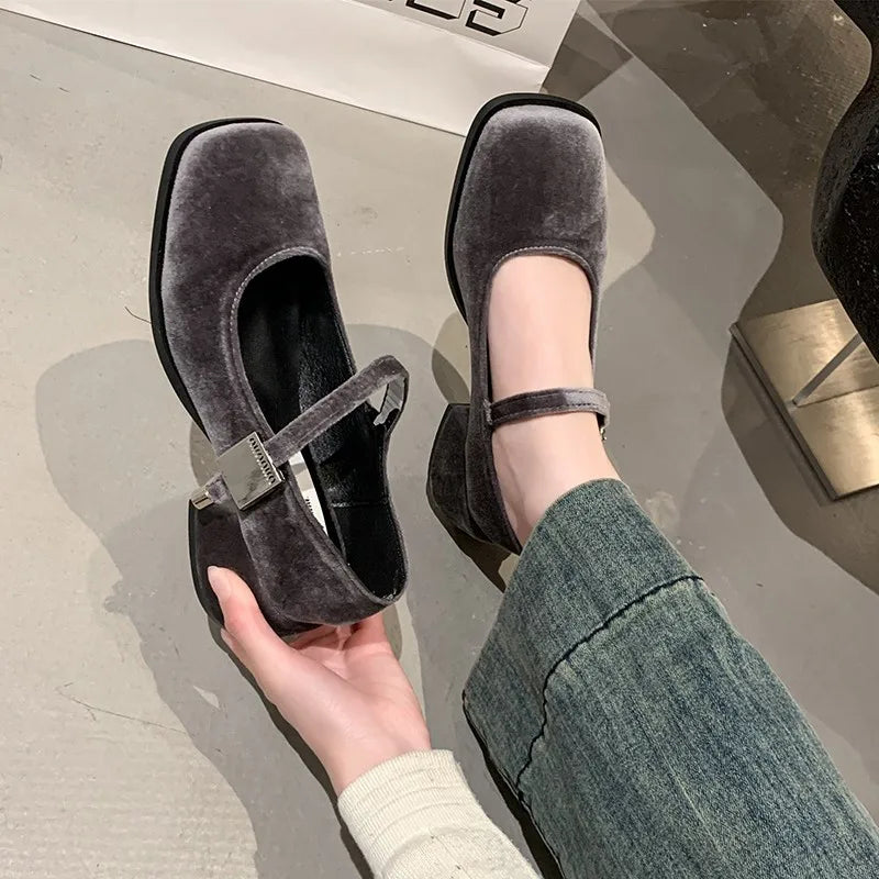 LBSFY -Spring Autumn Women's Luxury Mary Jane Shoes Square Toe Shallow Buckle Ladies Elegant Sole Ballte Shoes Casual Loafers Shoes