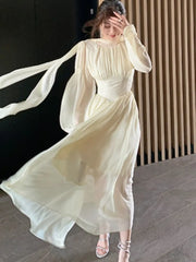 LBSFY -Elegant Long Sleeve Evening Dresses for Women Spring Slim Lace Up A-Line Party Prom Casual Dress Fashion French Female Clothing