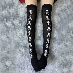 Lbsfy Skull Stockings Gloves Set Punk Women Harajuku Dark Gothic Y2K Long Socks Knee Lolita Girls High Socks Cosplay Accessories