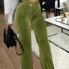 LBSFY  -  2024 Spring Summer New Women's Pants Clothing Solid Color Fashion Gold Velvet Striped Casual High Waist Trousers