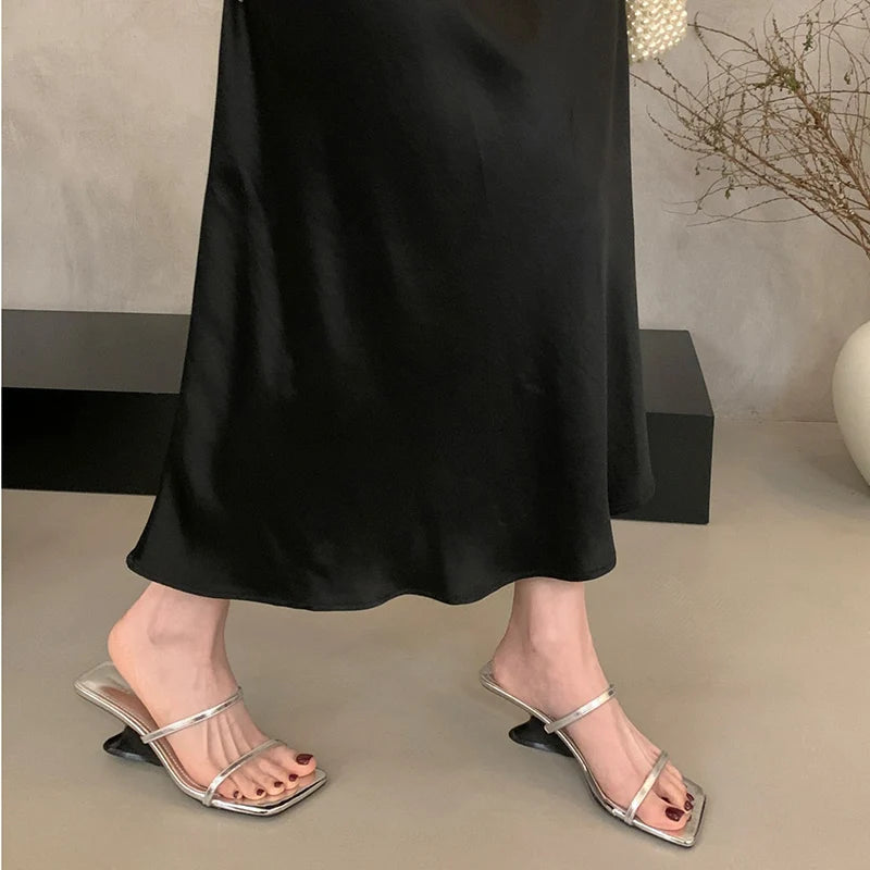 LBSFY  -Summer Women Open Toe Slippers Fashion Narrow Band Shoes Ladies Outdoor Party Dress Thick Heel Slides