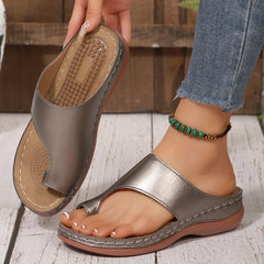 LBSFY -Gold Slip Toe Soft Sole Sandals Women Summer 2025 Comfortable Platform Casual Slides Woman Pu Leather Plus Size Flat Slippers