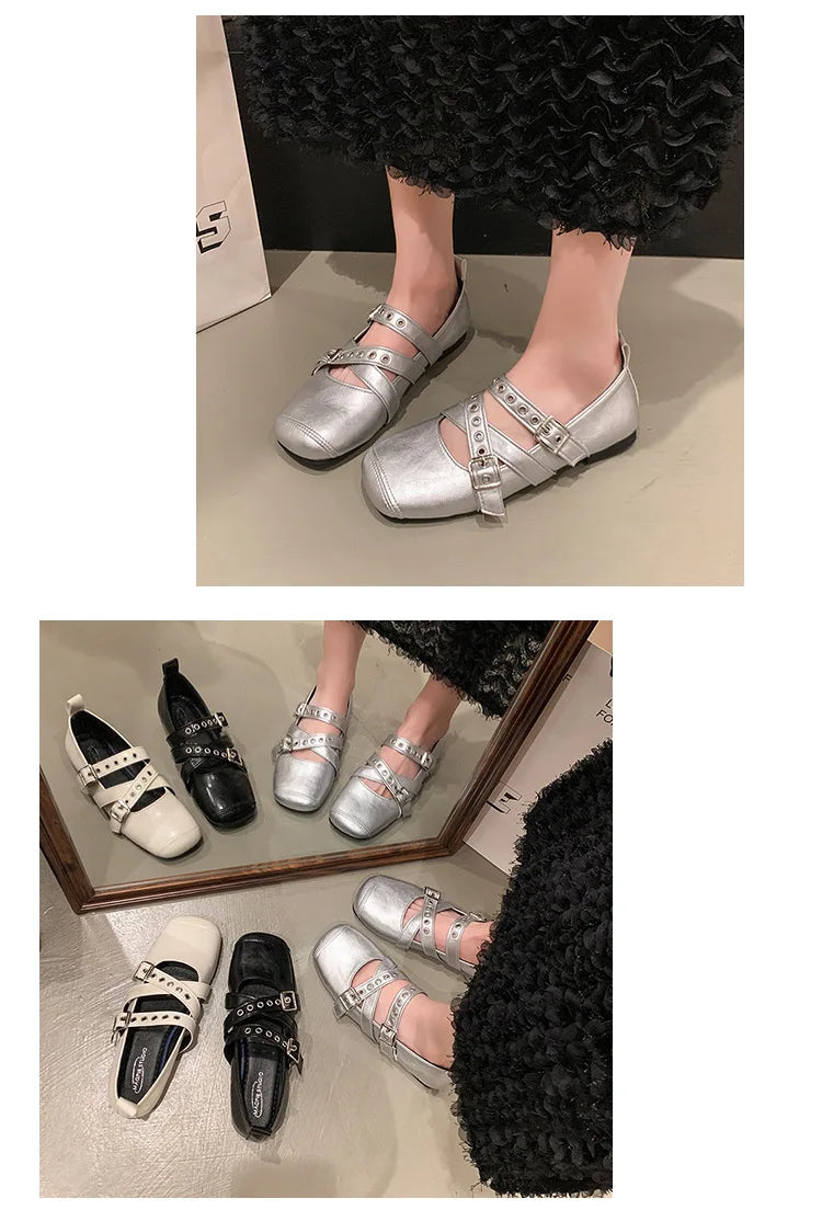 LBSFY -Designer Spring Women Mary Jane Shoes Fashion Square Toe Ladies Comfort Soft Sole Flats Women's Belt buckle Ballerinas Shoes