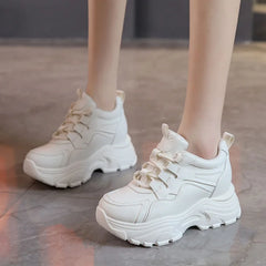 LBSFY  -   White Platform Women's Sneakers 2024 Lace-Up Thick Bottom Vulcanize Shoes Woman Solid Color Casual Non-Slip Sport Shoes Ladies
