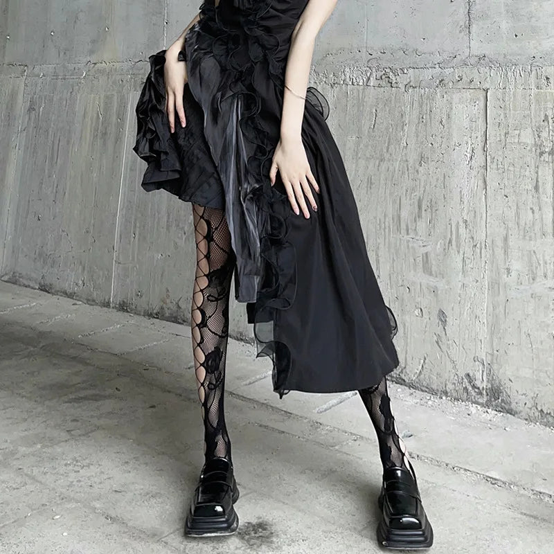Lbsfy Fishnet Stockings Women Solid Color Black White Grid Crotchless Pantyhose Long Socks Lace Nightclub Sexy Stockings