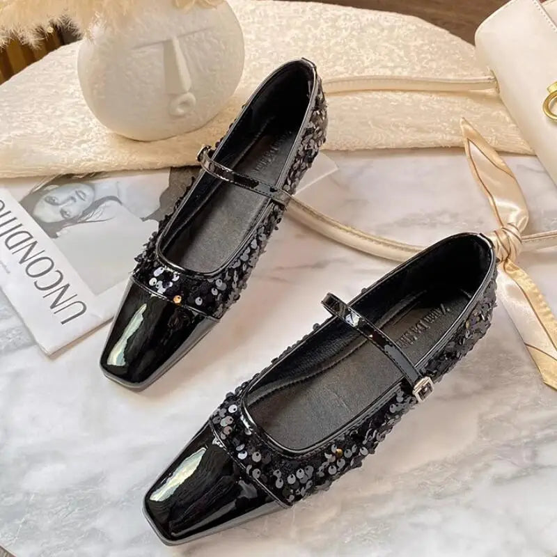 LBSFY  -  2024 Spring Bling Flats Shoes Women Fashion Shallow Ladies Mary Jane Moccasin Flats Girl Square Toe Ballerinas Shoes Female