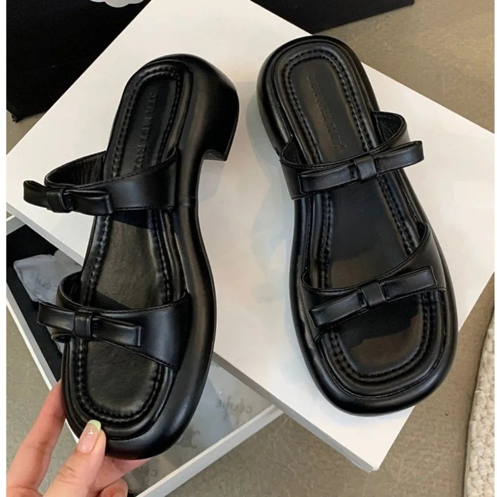 LBSFY -New Summer Women's Slippers 2025 Stylish Peep-toe Low Heel Silver Women's Comfortable Beach Shoes Sapatilas