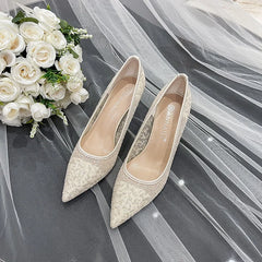 LBSFY  -  High heels, women's slim heels, sequins, sexy mesh, bridal wedding shoes, bridesmaids' lace wedding shoes, banquet dress shoes