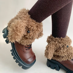 Lbsfy Funny Teddy Curly Leg Warmers Winter JK Girl Ankle Covers Thickened Warm Cute Calf Mid Socks Harajuku Cosplay Accessories