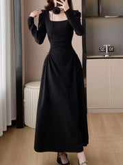 LBSFY -Elegant Chic Women Fashion Black Dress Vintage Casual A-Line Solid Party Birthday Prom Dresses Female Spring Clothes Robe Mujers