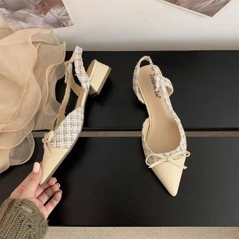 LBSFY -New Style Luxury Women's Closed Girls Bowknot Low High Fashion Stiletto Pointed Toe Buckle High Heels Party Prom Shoes