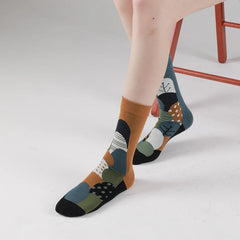Lbsfy 5 Pairs Fashion Harajuku Socks Novelty Creative Illustration Unisex Socks Men and Women Soft Cotton Mid Tube Socks Sets Lovers