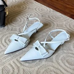 Lbsfy Fashion Small Low Heel Sandals Women Summer Sexy Pointed Toe Slingbacks Mules High Heels Elegant Bow Cross Strap Women Pumps