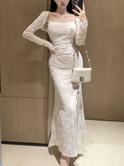 LBSFY -Sexy Women Elegant Bodycon Slim Lace Dress Vintage Casual Backless Evening Party Dresses Female Fashion Long Robe Clothes Autumn