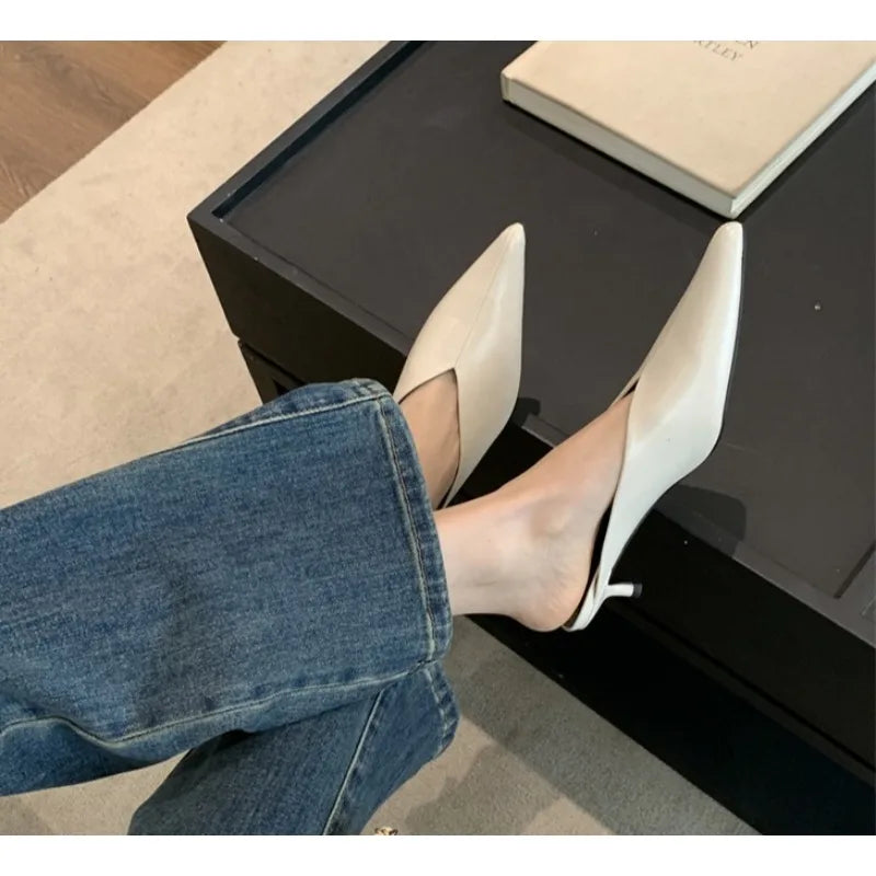 LBSFY - Spring New Brand  Women Slipper Pointed Toe Slip on Ladies Mules Thin Low Heel Outdoor Dress Sandal Shoes