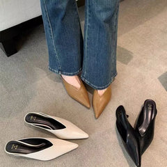 LBSFY - Spring New Brand  Women Slipper Pointed Toe Slip on Ladies Mules Thin Low Heel Outdoor Dress Sandal Shoes