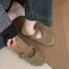 LBSFY -Women's Closed Toe Slippers Suede Leather Clogs Sandals Women Retro Fashion Garden Mule Clog Slides Zapatillas De Mujer