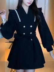 LBSFY -Autumn Elegant Blazer Dress for Women Female Double Breasted Solid A-line Evening Dresses Long Sleeve Female Casual Clothes 2024
