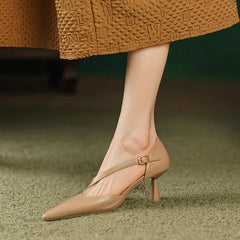 LBSFY  -  Spring 2023 New Women Shoes Genuine Leather Prong Toe Thin Heel Women Pumps Sexy Apricot Red High Heels Women's Party Shoes