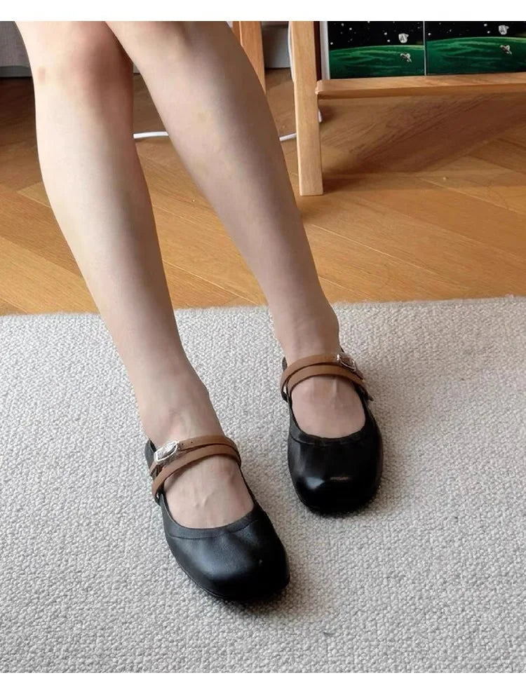 LBSFY  -  Women's Single New Flat Round Muller Shoes Casual Comfortable Lightweight Soft Sole Single Shoes comfortable belt buckle shoes