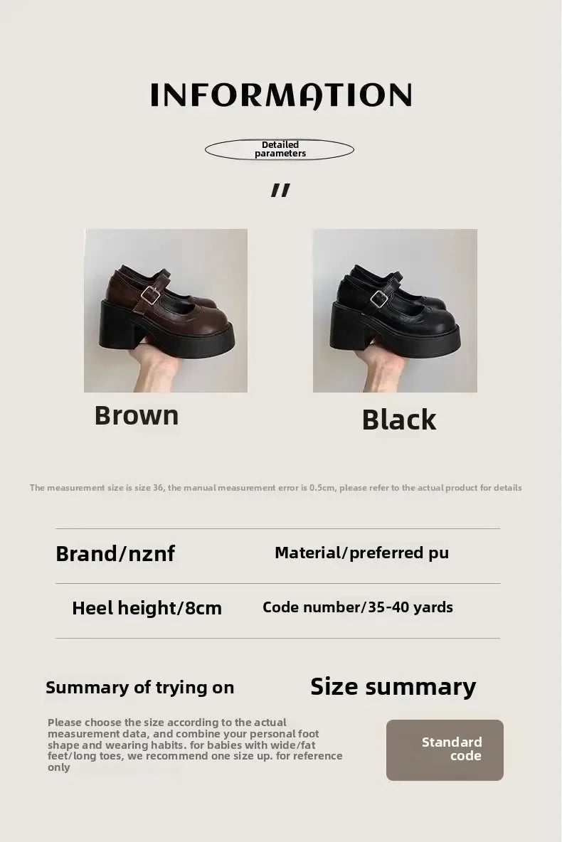 LBSFY -Brown Retro French Thick Heel Mary Janes Women's Shoes Spring 2025 New Style Heightening Flat Mouth High Heels Loafers Shoes