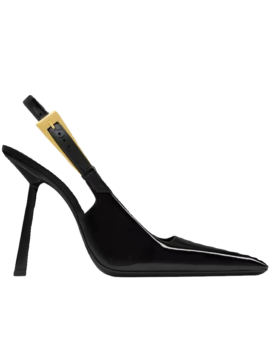 LBSFY  -  Black Pointed High Heels Women's New Style Baotou Thin Heels Lacquer Leather Sexy Single Shoes French Sandals