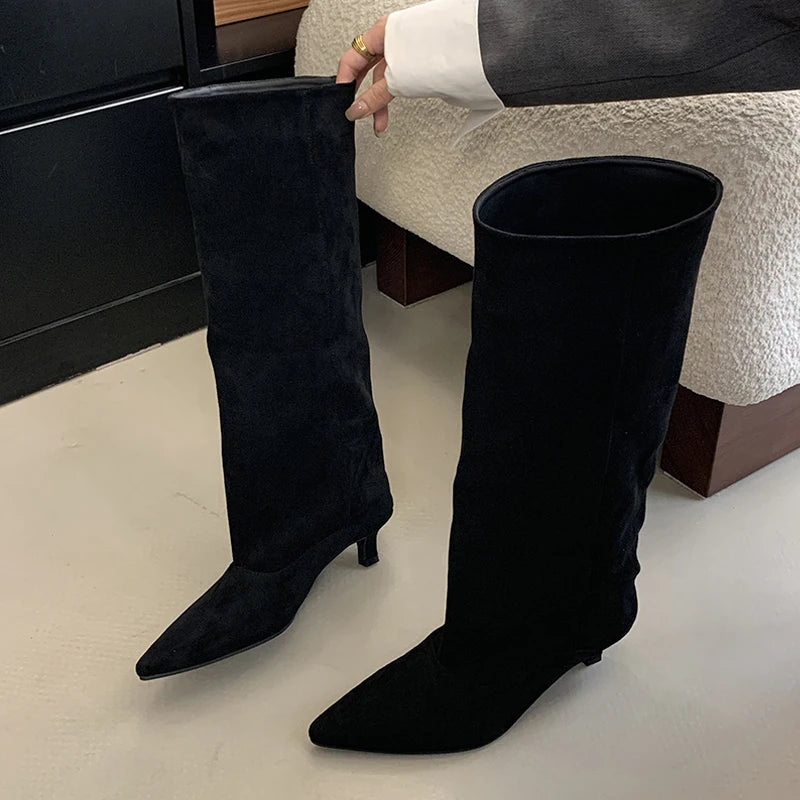 LBSFY -Autumn Winter Sexy Women Knee-High Boots Street Style Pointed Toe Thin Low Heels Cowboy Ladies Shoes Long Botas De Mujer