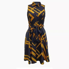 LBSFY  -  New Women's Printed Sleeveless Lace-up Dress Shirt Mini High Waist Dress Single Breasted Fashion Summer