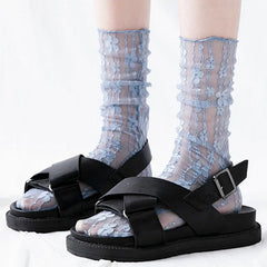 Lbsfy Women Lace Flower Hollow-Out Socks Retro Lolita Cute Summer Thin Middle Tube Transparent Socks Sweet Breathable Designer Socks