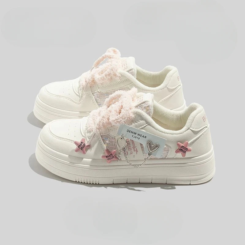 LBSFY  -  Cute Womens Skate Shoes White Thick Bottom Four Season Version Kawaii Versatile Comfortable Platform Shoes for Women